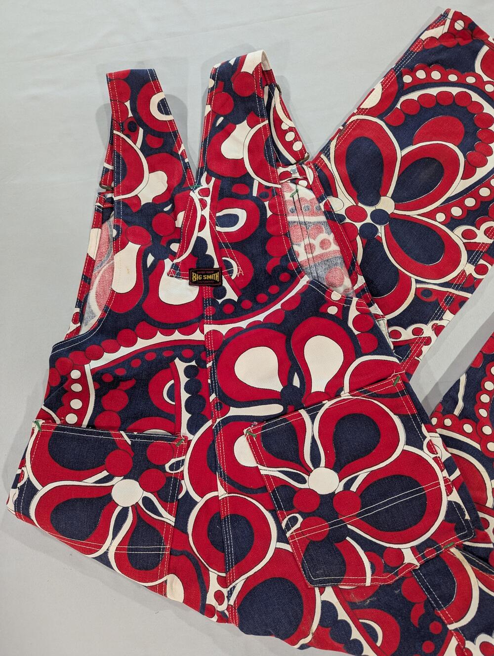 Vintage Big Smith Overalls Womens 32x29 Multicolor Denim Hippie Retro Geometric - Picture 8 of 10